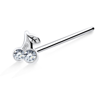 Cherry with Leaf Shaped Silver Straight Nose Stud NSKA-368